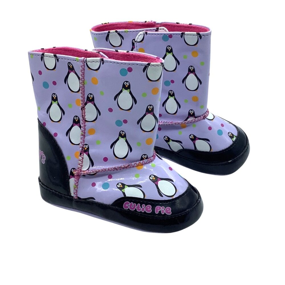 Skechers Baby Girls Penguin Print Booties‎ Boots Size 2 Cutie Pie Purple